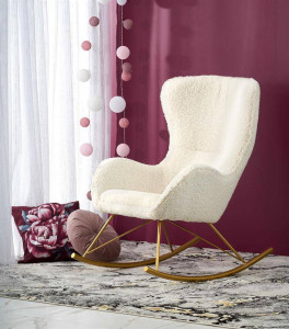 FOTOLIU BALANSOAR LIBERTO, CREM/AURIU, TAPITERIE BOUCLE SI PICIOARE DIN METAL, STIL MODERN