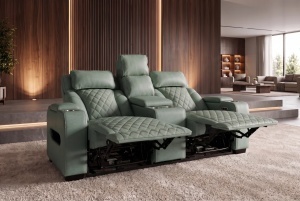 FOTOLIU CINEMA 2 LOCURI HOLLYWOOD, REGLABIL ELECTRIC, REALIZAT DIN PIELE ECO, CULOARE VERDE SALVIE, INVICTA INTERIOR - Img 3
