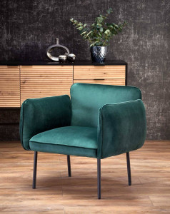 FOTOLIU CONFORTABIL BRASIL, VERDE INCHIS/NEGRU, TAPITERIE DIN CATIFEA SI PICIOARE DIN METAL, STIL MODERN, HALMAR