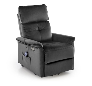 FOTOLIU CONFORTABIL SEMIR 2, NEGRU, TAPITERIE DIN CATIFEA, CU FUNCTIE DE INCLINARE ELECTICA, MASAJ SI PORT USB, STIL MODERN