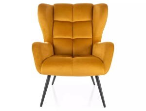FOTOLIU CONFORTABIL STIL LOUIS VELVET, NEGRU/ GALBEN CURRY BLUVEL68, TAPITERIE DIN CATIFEA SI PICIOARE DIN METAL, STIL MODERN - Img 3