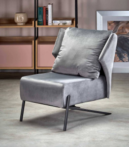 FOTOLIU CONFORTABIL VICTUS, GRI/NEGRU, TAPITERIE DIN CATIFEA SI PICIOARE DIN METAL, STIL MODERN, HALMAR