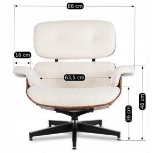 FOTOLIU CU TABURET LOUNGE, ARTIM, ALB BOUCLE, MATERIAL LEMNOS SI TEXTIL, STIL MODERN - Img 8