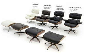 FOTOLIU CU TABURET LOUNGE PREMIUM, PIELE NATURALA ITALIANA SI LEMN DE FRASIN, CULOARE ALB/NUC, STIL EAMES - Img 5