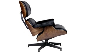 FOTOLIU DE RELAXARE DE LUX, ARTIM LOUNGE HM PREMIUM, REALIZAT PIELE NATURALA ITALIANA SI LEMN, CULOARE NEGRU/NUC, STIL EAMES