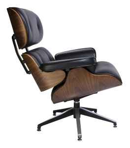 FOTOLIU LOUNGE, PIELE NATURALA SI LEMN DE FRASIN, CULOARE NEGRU/NUC, STIL EAMES