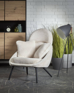 FOTOLIU MERRY, CREM/NEGRU, TAPITERIE DIN TEXTIL PLUSAT SI PICIOARE DIN METAL, STIL MODERN