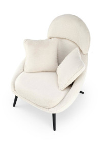 FOTOLIU MERRY, CREM/NEGRU, TAPITERIE DIN TEXTIL PLUSAT SI PICIOARE DIN METAL, STIL MODERN - Img 3