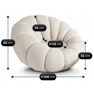 FOTOLIU ROTATIV CU POUF, ARTIM MEBLE, REALIZAT DIN MATERIAL TEXTIL BOUCLE CREM, STIL MODERN - Img 6