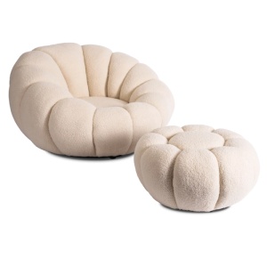 FOTOLIU ROTATIV CU POUF, ARTIM MEBLE, REALIZAT DIN MATERIAL TEXTIL BOUCLE BEJ, STIL MODERN - Img 7