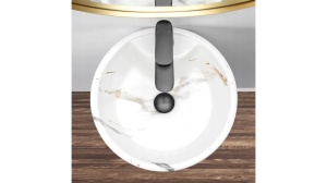 LAVOAR FREESTANDING BLANKA, MARBLE, 84 CM, EFECT DE MARMURA ALBA, DIN CERAMICA, CALITATE SUPERIOARA - Img 3