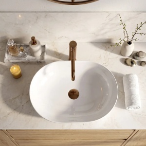 LAVOAR PE BLAT CLEO 50CM REA, MATERIAL CERAMICA, DE CULOARE ALB - Img 9
