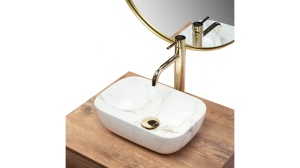 LAVOAR REA BELINDA MINI, SHINY AIAX, 36,5 CM, EFECT DE MARMURA ALBA, DIN CERAMICA, CALITATE SUPERIOARA - Img 4