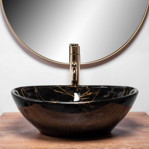 LAVOAR REA SOFIA, EFECT DE MARMURA NEAGRA, 41 CM, DIN CERAMICA, CALITATE SUPERIOARA - Img 3