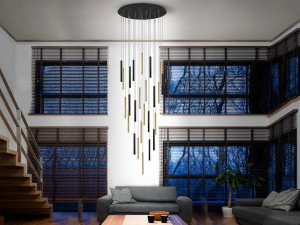 LUSTRA/PLAFONIERA SCHUULER, VARAS, CU TELECOMANDA, 60/300 CM, NEGRU MAT/AURIU/OPAL, DIN METAL SI ACRIL, STIL MODERN - Img 4
