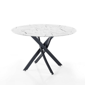 MASA 110CM, BILL WHITE, DIN METAL SI STICLA, EFECT DE MARMURA, DESIGN MODERN