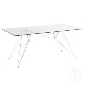 MASA BIROU 180CM, SPILLO CROM, COD 1067, STIL MODERN, REALIZATA DIN METAL SI STICLA