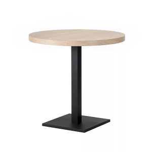 Masă de cafenea rotunda 68cm, culoare stejar sonoma, metal si furnir laminat