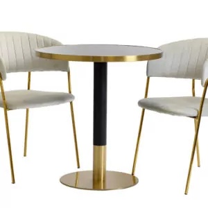 Masă de cafenea rotunda 70cm, culoare negru/auriu, metal si mdf design marmura - Img 10