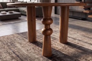 MASA DE DINING ARTE ROTUNDA 120CM, REALIZATA DIN LEMN MASIV DE MANGO, DE CULOARE MARO - Img 6
