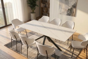 MASA DE DINING GALAXIE 180CM, DIN METAL SI CERAMICA, CULOARE ALB/NEGRU, INVICTA INTERIOR - Img 6