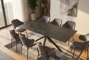 MASA DE DINING GALAXIE 180CM, DIN METAL SI CERAMICA, CULOARE GRI/NEGRU, INVICTA INTERIOR - Img 7