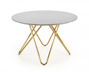 MASA DINING BONELLO, CU EFECT DE MARMURA GRI DESCHIS/AURIU ANTICHIZAT, 120 CM, DIN MDF SI METAL, STIL MODERN - Img 6