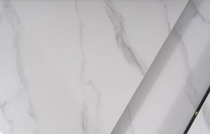 MASA DINING EXTENSIBILA,, 120/160 CM, EFECT DE MARMURA ALBA/NEGRU, BLAT DIN CERAMICA SI PICIOARE DIN LEMN, STIL MODERN - Img 6