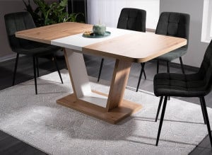 MASA DINING EXTENSIBILA 120/160 CM, STEJAR ARTISAN/ALB MAT, DIN PAL LAMINAT, STIL MODERN - Img 2