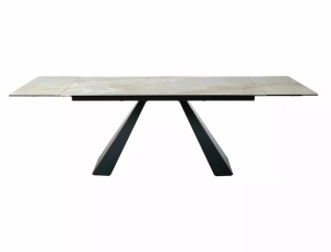 MASA DINING EXTENSIBILA, 160/240 CM, BEJ LUCIOS /NEGRU MAT, CONFECTIONATA DIN STICLA SECURIZATA, CERAMICA ONICE ORO SI METAL - Img 4