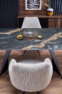 MASA DINING EXTENSIBILA ARMANI NEGRU/ NEGRU CU ASPECT DE MARMURA, 165/241 CM, BLAT DIN MARMURA SINTETICA SI PICIOR DIN METAL, STIL MODERN - Img 3