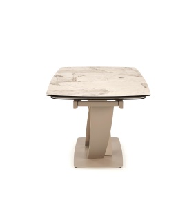 MASA DINING EXTENSIBILA BENJAMIN 160/240 CM, CULOARE BEJ/ CASMIR, BLAT DIN STICLA, CERAMICA SI PICIOARE DIN METAL, STIL MODERN - Img 13