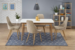 MASA DINING EXTENSIBILA BRADLEY, ALB/STEJAR LEFKAS, 140/185 CM, BLAT DIN MDF SI PICIOARE DIN LEMN MASIV, STIL CLASIC - Img 2