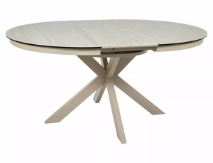 MASA DINING EXTENSIBILA CERAMIC, 120/160 CM, BEJ MAT/CASMIR, CONFECTIONATA DN METAL, CERAMICA TRAVERTIN SI STICLA SECURIZATA - Img 3
