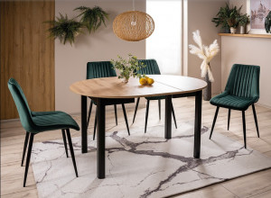 MASA DINING EXTENSIBILA DANTE, 102/144 CM, STEJAR ARTISAN/NEGRU, DIN PAL LAMINAT, STIL MODERN