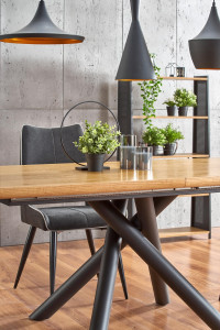 MASA DINING EXTENSIBILA DERRICK, STEJAR/NEGRU, 160/200 CM, BLAT DIN MDF SI PICIOARE DIN METAL, STIL MODERN - Img 3