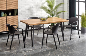 MASA DINING EXTENSIBILA DICKSON 2, STEJAR NATURAL/NEGRU, 150/210 CM, BLAT DIN MDF SI PICIOARE DIN METAL, STIL MODERN - Img 3