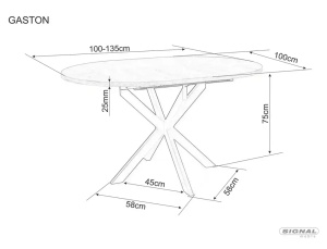 MASA DINING EXTENSIBILA GASTON, 100/135 CM ALB/NEGRU MAT, BLAT DIN CERAMICA SI PICIOARE DIN METAL, STIL MODERN - Img 4