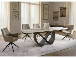 MASA DINING EXTENSIBILA INFINITY, 160/240 CM, EFECT DE MARMURA PANDORO/CUPRU, DIN CERAMICA, STICLA SI METAL, STIL MODERN - Img 5