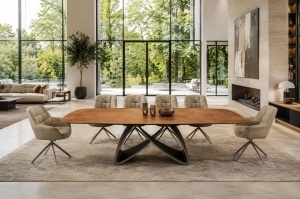 MASA DINING EXTENSIBILA INFINITY 180-220-260CM, REALIZATA DIN METAL SI BLAT DIN STICLA SI CERAMICA, CULOARE MARO RUGINIU/SAMPANIE - Img 3