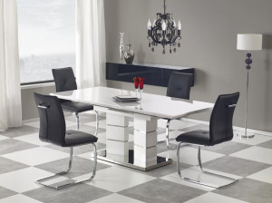 MASA DINING EXTENSIBILA LORD, ALB/CROM, 160/200 CM, BLAT DIN MDF LACUIT SI PICIOARE DIN METAL, STIL MODERN