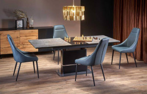 MASA DINING EXTENSIBILA MARTIN, GRI INCHIS/NEGRU, 160/200 CM, BLAT DIN STICLA, MDF SI PICIOR DIN METAL, STIL MODERN - Img 2