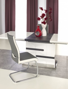 MASA DINING EXTENSIBILA MONACO, ALB/GRI ANTRACIT/CROM, 160/220 CM, BLAT DIN MDF SI PICIOR DIN METAL, STIL MODERN - Img 2