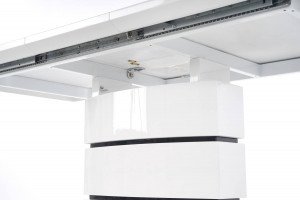MASA DINING EXTENSIBILA NOBEL, ALB/NEGRU/CROM, 160/200 CM, DIN MDF LACUIT SI METAL, STIL MODERN - Img 7