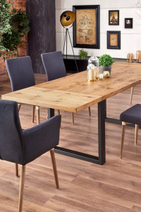 MASA DINING EXTENSIBILA PEREZ, STEJAR/NEGRU, 160/250 CM, BLAT DIN MDF SI PICIOARE DIN METAL, STIL VINTAGE - Img 5