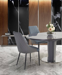 MASA DINING EXTENSIBILA RICARDO, CU EFECT DE MARMURA GRI/GRI, 120/160 CM, DIN MDF, STICLA SI METAL, STIL MODERN - Img 3
