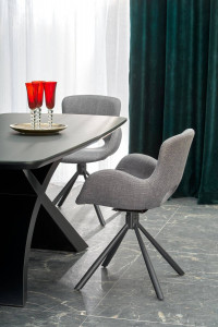 MASA DINING EXTENSIBILA SILVESTRO, GRI INCHIS/NEGRU, 180/220 CM, BLAT DIN STICLA, MDF SI PICIOR DIN METAL, STIL MODERN - Img 4