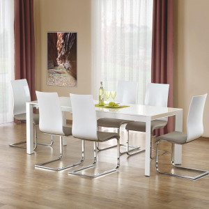 MASA DINING EXTENSIBILA STANFORD XL, ALBA, 130/250 CM, BLAT DIN MDF LACUIT SI PICIOARE DIN METAL, STIL MODERN - Img 1