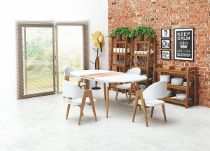 MASA DINING EXTENSIBILA STIL CALIBER, 160/200 CM, STEJAR SAN REMO/ALB, DIN MDF LAMINAT SI METAL, STIL MODERN - Img 2