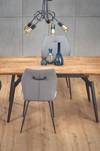 MASA DINING EXTENSIBILA STIL CAMBELL, STEJAR NATURAL/NEGRU, 140/180 CM, BLAT DIN MDF SI PICIOARE DIN METAL, STIL VINTAGE - Img 4